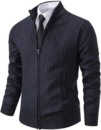 Кардиган чоловічий на блискавці з кишенями, трикотажна куртка, з довгим рукавом, світшот, Regular Fit, теплий кардиган, класичний пуловер для холодної осені та зими (Сірий, M)