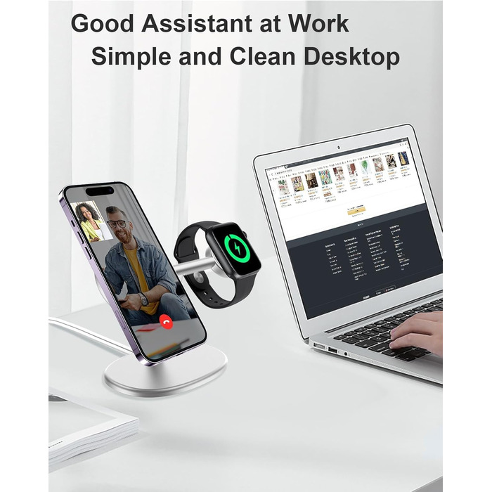Бездротовий зарядний стенд 2-в-1 EWA для iPhone 13/12 та Apple Watch MagSafe (срібний)