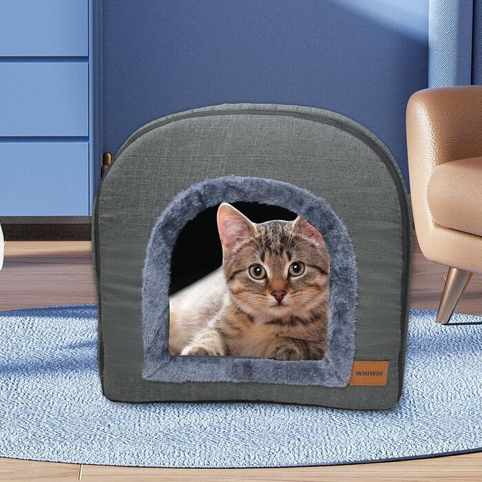 Кігтеточка-будиночок для котів з плюшем, 50x42x42 см, темно-сірий