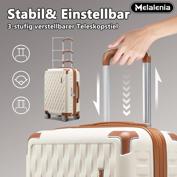 Набір валіз Melalenia 7 предметів з жорстким корпусом, легкий, на 4 колесах з TSA-замком. Включає косметичку, сумку для подорожей та кулькову косметичку (білий, 53 см, ручна поклажа 4 предм.)