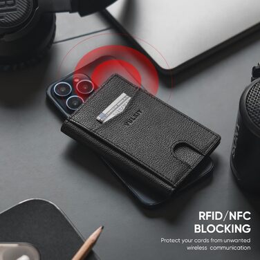 Чоловічий шкіряний картхолдер VULKIT з RFID захистом, чорний (Litchi) - 10 відділень для карт