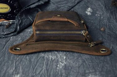 Чоловіча сумка з натуральної шкіри Le'aokuu на стегно, поясна, для подорожей, хайкінгу, альпінізму, унісекс, темно-коричнева