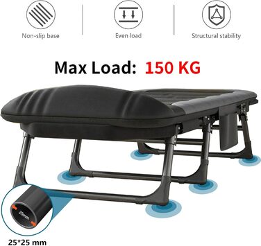 Розкладне ліжко для кемпінгу XXL - широке кемпінгове ліжко, розкладне, легке, з регульованою спинкою, для відпочинку на природі та вдома