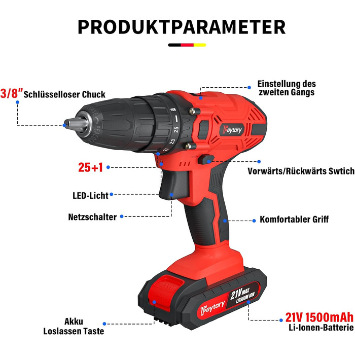 Акумуляторний шурупокрут-дрель 21V з набором аксесуарів (1500mAh, 45Nm, 25+1 ступенів) для дому та саду