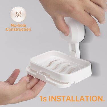 Тримач для мила настінний з піддоном для води, без свердління, з ящиком, з пластику, білий