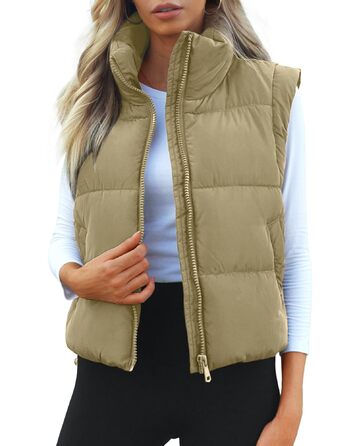 Жіноча укорочена пухова жилетка Polu, хакі, з коміром-стійкою, утеплена, легка, базова (S)