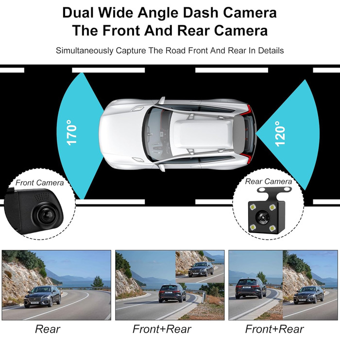 Відеореєстратор Podazz Dashcam Auto - камера для автомобіля з 3-дюймовим IPS екраном FHD 1080P, 170° кутом огляду, нічним баченням, G-сенсором, циклічною записом та детекцією руху, паркувальний режим (блакитний)