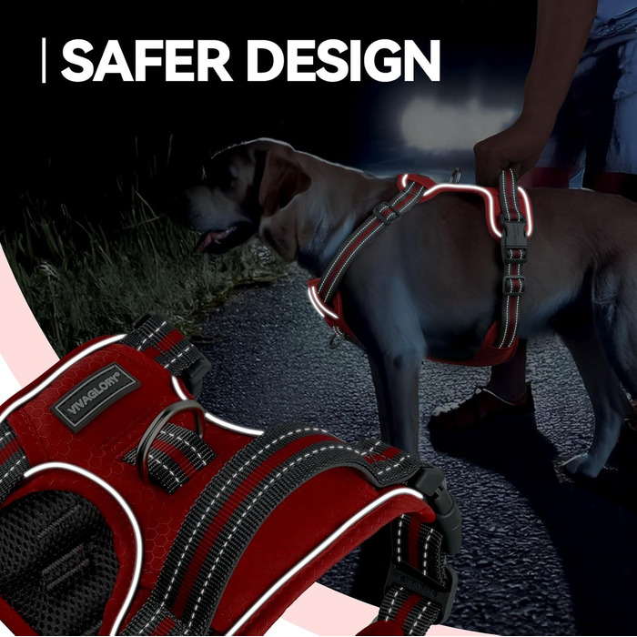 Шлейка для собак VIVAGLORY Easewalk: анти-тяга, для тренувань та прогулянок, з ручкою, надійна, для цуценят та собак, XS (червона, обхват грудної клітки 25-51 см)