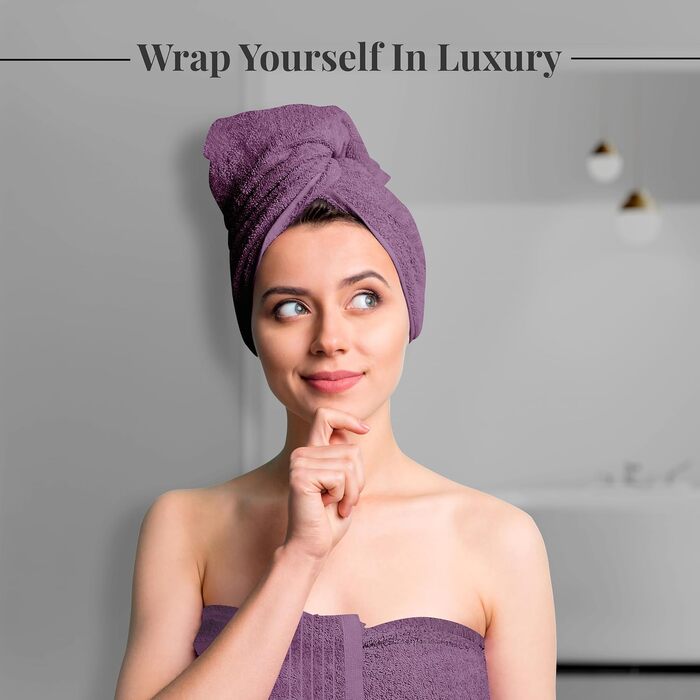 Набір махрових рушників Tens Towels з 100% бавовни, 8 предметів: 2 великі банні рушники, 2 рушники для рук та 4 серветки, гігроскопічні та швидкосохнучі, колір сливовий (фіолетовий)