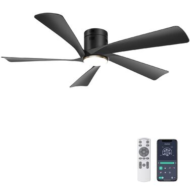 Стеляний вентилятор Ohniyou 132 см (52 дюйми) з підсвіткою, пультом та керуванням через додаток, регульована яскравість, тихий DC-двигун, для спальні, вітальні, тераси, чорний