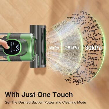 Акумуляторний пилосос 30000 Па, бездротовий пилосос з часом роботи 60 хв, тихий акумуляторний пилосос з LED-дисплеєм/антизаплутувальною насадкою, 450 Вт ручний пилосос для твердих поверхонь, килимів та шерсті тварин