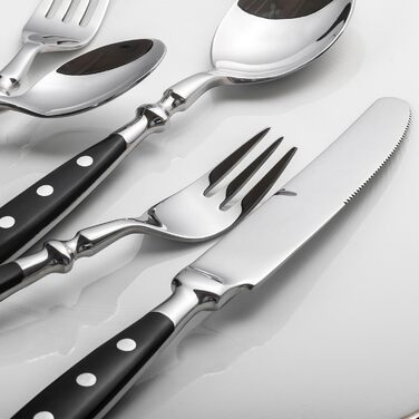 Alata Cutlery Set for 6 People - Rustic Table Cutlery Set Made of Stainless Steel with Black Handles - Forged and Heavy - Berlin Black Series, 30-Piece