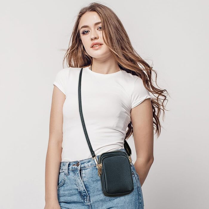 Сумка жіноча Mini Tasche на плече для телефону: кросбоді, гаманець, для iPhone 16 Pro Max/Samsung/Xiaomi до 7.5' - чорна