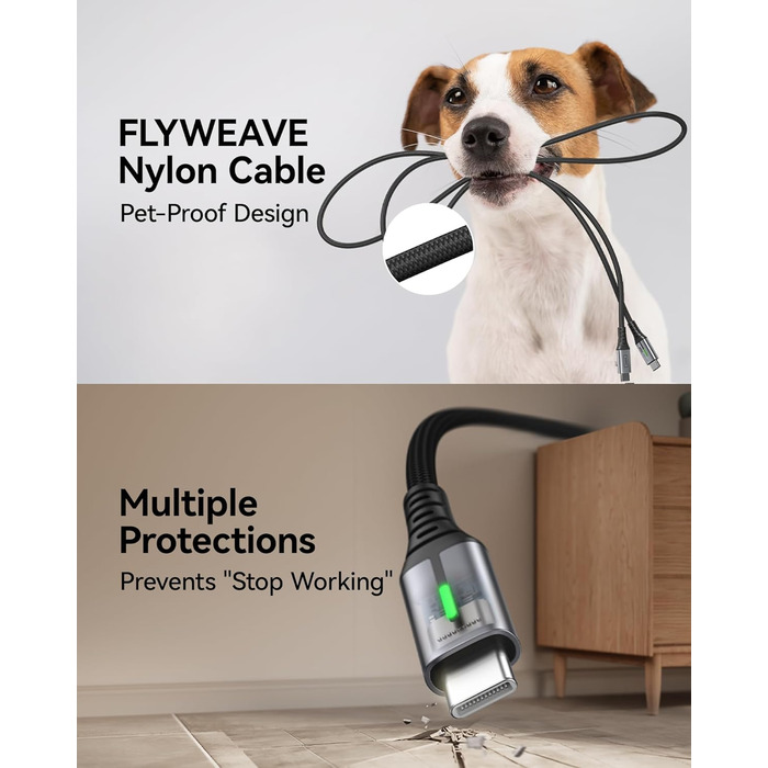 Кабель USB-C 100W з підтримкою PD3.0, 3м, чорний. Кабель USB-C для iPhone, Samsung, Pixel, iPad, MacBook. Нейлон, швидка зарядка