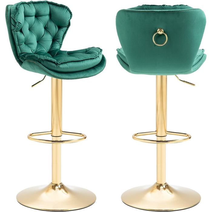 Emerald Velvet Bar Stools - Set of 2 | Adjustable Swivel Barstools for Kitchen & Home Bar