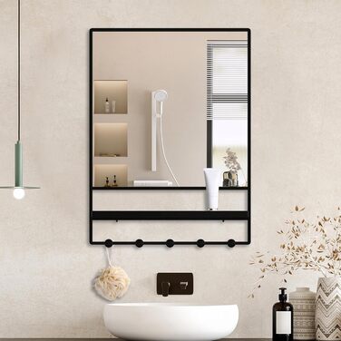 Круглий дзеркало Anyhi 40.6 см без рами, скошений край, для ванної, вітальні, спальні, з монтажем на стіну (Чорний, 71 x 53 см)