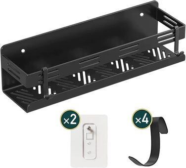 Настінна полиця для спецій та кухонного приладдя, чорна (40 см)