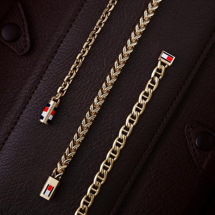 Браслет чоловічий Tommy Hilfiger з нержавіючої сталі з іконкою прапора – срібний, золотий або чорний (Small, Золотий)