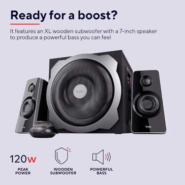 Акустична система Trust Tytan 2.1 - 120 Вт, чорний колір, з сабвуфером, для ПК