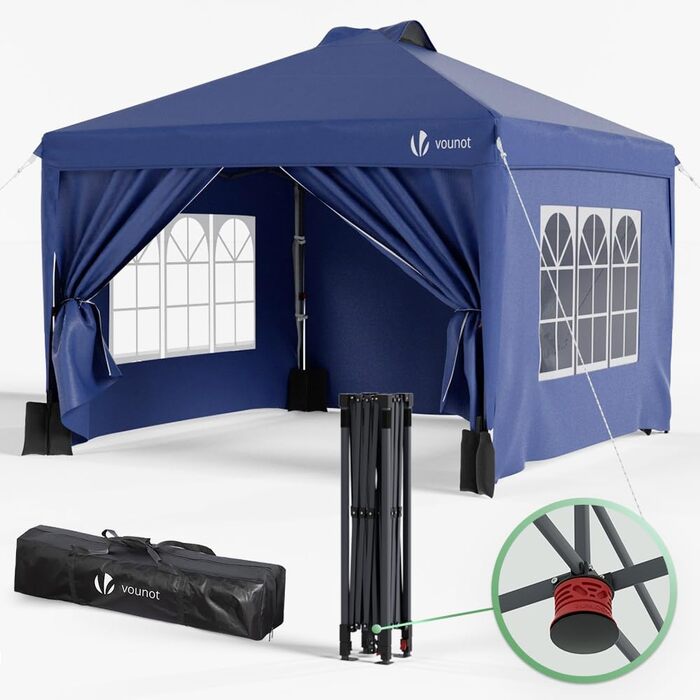 VOUNOT® Gazebo 3x3m Waterproof Stable Winterproof, Pop-Up Folding Gazebo with 4 Side Walls and 3 Sandbags, Folding Party Tent Garden Tent Garden Gazebo incl. Bag, Green (pop up gazebo blue)