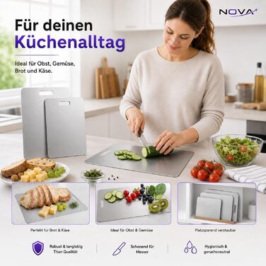 Набір дощок для нарізання NOVA Titan з нержавіючої сталі (3 шт: S, M, L), гігієнічні та стійкі до запахів, підходять для посудомийної машини, для овочів, фруктів, хліба та сиру