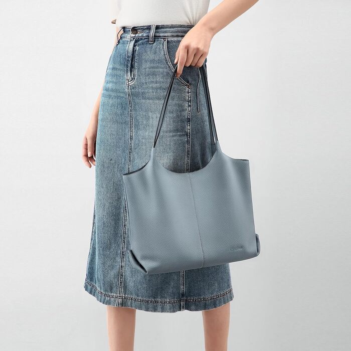 Жіноча шкіряна сумка-шопер Cnoles для офісу, школи, покупок (Синя, 39x12x28.5 см)