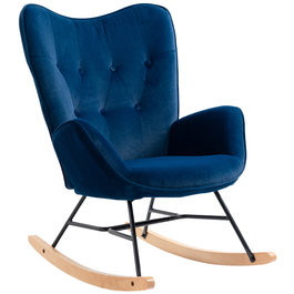 Крісло-гойдалка HOMCOM з капюшоном Rocking Chair Великий комфорт Підлокітники Сидіння Спинка оббита високощільним оксамитом Синій | Aosom