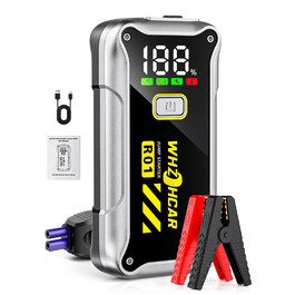 Powerbank Starthilfe 4000A: портативний пусковий пристрій для автомобіля 12V з LCD дисплеєм та LED ліхтариком. Підходить для бензинових (9.0L) та дизельних (7.5L) двигунів. Ідеально для SUV, мотоциклів та газонокосарок. Чорний колір.