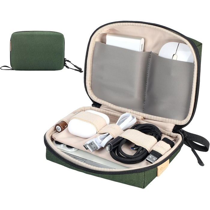 Органайзер для кабелів SIMTOP: компактна сумка для аксесуарів, кабелів, SD-карт, power bank. Ідеально для подорожей, офісу та фотографії. Зелений колір