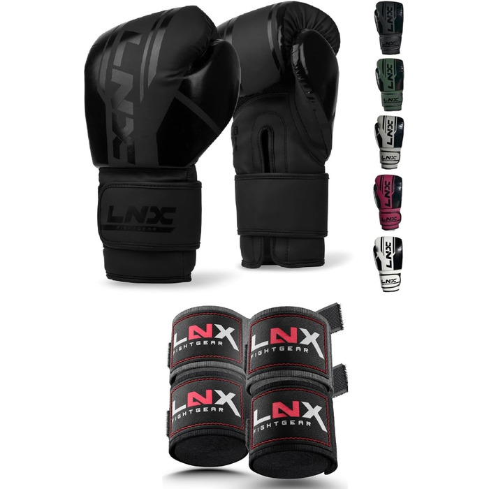 Боксерські рукавички LNX Performance Pro 10, 12, 14, 16 Oz - для боксу, кікбоксингу, муай-тай, ММА, бойових мистецтв (SET I Ultimatte Black (003))