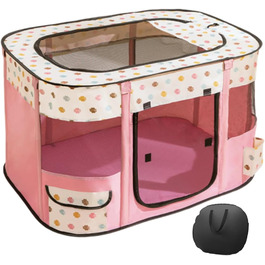 Переносний вольєр для собак та котів 90x70x60 см, рожевий. Зручний вольєр-загон для тварин, переносна клітка для собак та кошенят.