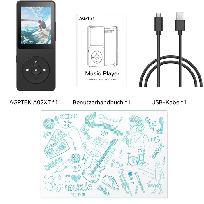 MP3 плеєр AGPTEK 32GB Bluetooth 5.3, 1.8