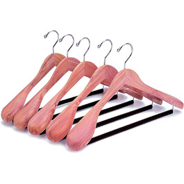 Amber Home 5-Piece 44.5cm Cedar Wood Clothes Hangers with Wide Shoulders (5.8cm), Natural Cedarwood Hangers with Round Bar for Suit, Jacket, Coat, Shirt, Pants