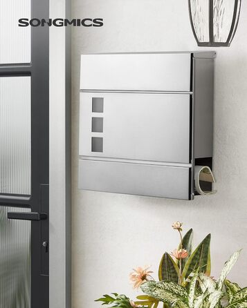 Поштовий ящик SONGMICS XXL скребковий, 37x37x10.5 см, з вікном, замком (2 ключі), сріблястий - GMB052G01
