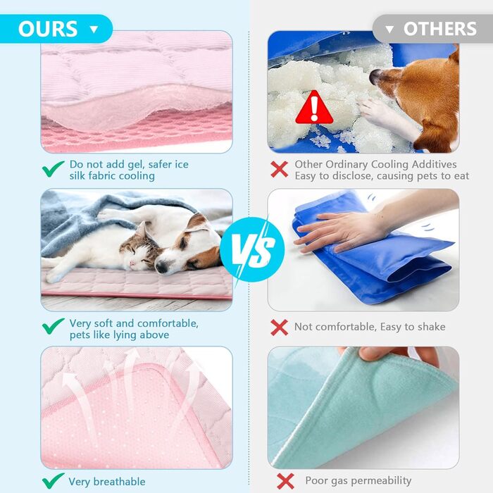 Кühlmatte für Hunde Pet Dog Cooling Mat Sommer Selbstkühlende Matte Hunde Katzen Haustier Kühlmatte Natürlich Eisbär (M-70x50cm, rosa)
