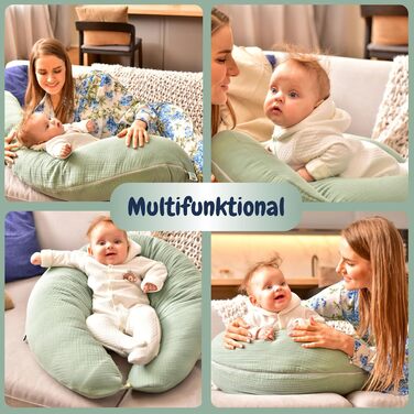 sei Design XXL Pregnancy Pillow Microbeads 190x30 - Pregnancy Pillow Side Sleeper Pillow Baby Comfort Pillow Adult - Ergonomic with Cotton Muslin Natural Cover