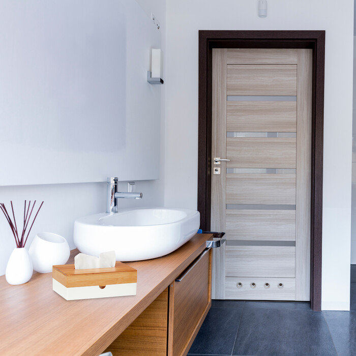 Relaxdays White Towel Box with Bamboo Lid