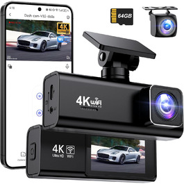 Відеореєстратор Topabol Dashcam Auto 4K + 1080P з Wi-Fi, двома камерами, нічним баченням, G-сенсором та підтримкою карт пам'яті до 256GB