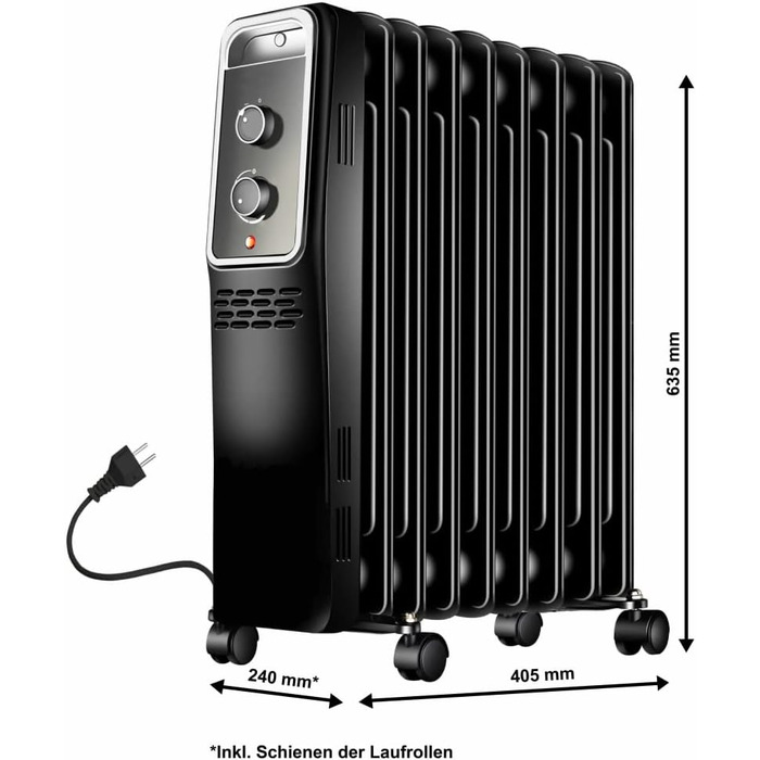 Електричний масляний радіатор BlueCraft 2000W з термостатом, 3 режими нагріву (800/1200/2000W)