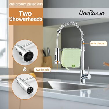 Змішувач кухонний з висувною лійкою, 360° поворот, 2 режими, нержавіюча сталь, хром