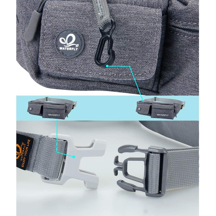 WATERFLY Поясна сумка на пояс для жінок та чоловіків: стильна сумка через плече для спорту, бігу, прогулянок з собакою, подорожей. Темно-сіра