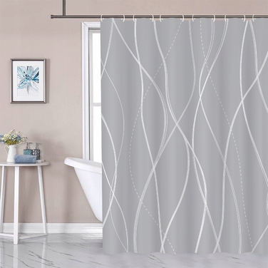 Сучасна текстильна штора для ванни, сіра, 180x200 см, з кільцями
