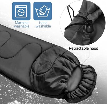 Спальний мішок Outdoor для кемпінгу 3 сезони, дорослий, 2 в 1, теплий, легкий, водонепроникний, для подорожей, хайкінгу та туризму, чорний