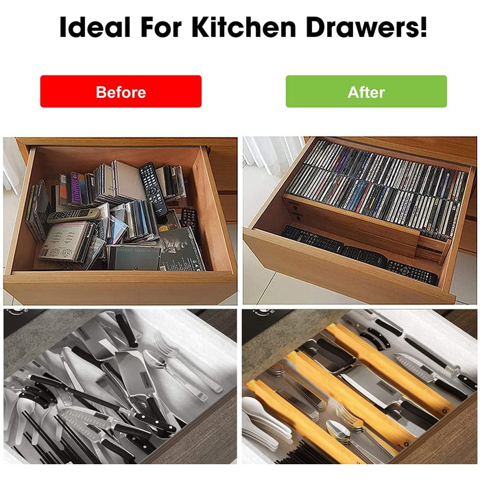 ANTOWIN 10 Pcs Adjustable Bamboo Drawer Dividers, Drawer Organizer, Spring-loaded, Kitchen, Dresser, Bathroom, Bedroom, Baby Drawer, Desk Organization System (43-56 cm) Natural