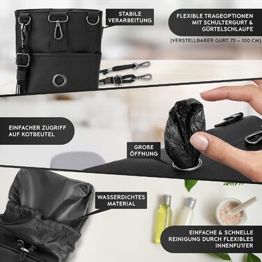 Pawz&Pawz Лекарлики для собак | Стильний набір для годування, дресирування та вигулу | Практичний, міцний ласощівник + диспенсер для відходів | Сумка для собак чорного кольору