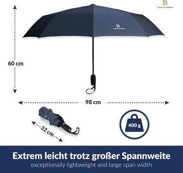 LOGAN & BARNES Парасолька штормостійка до 140 км/год - компактна, з тефлоновим покриттям, модель Boston, синього кольору