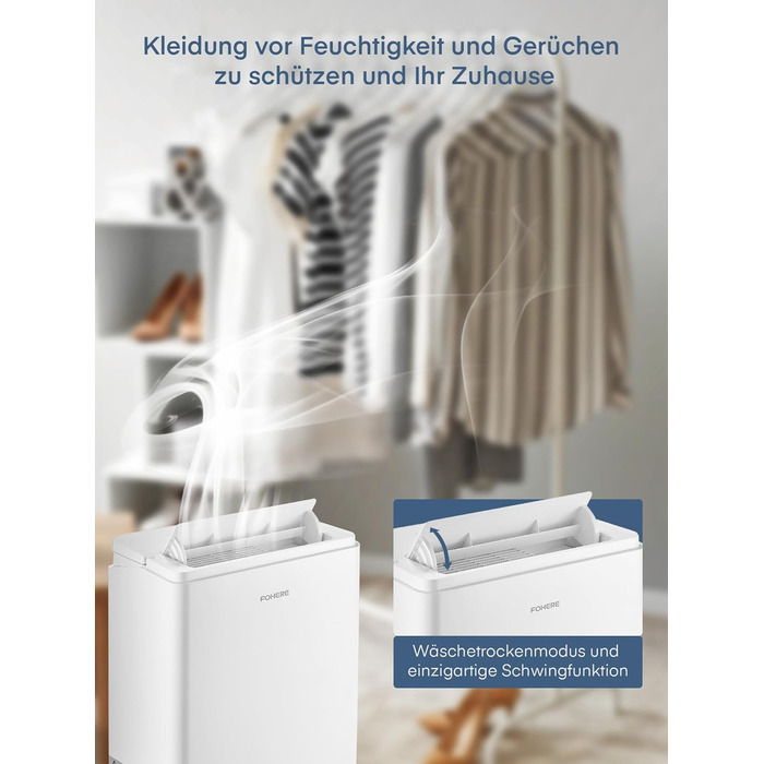 Розумний осушувач повітря з Wi-Fi та додатком, 20 л/24 год, для приміщень до 135 м³ (50 м²), об'єм бака 4.2 л, захист від переливу, таймер 24 год з режимом прання, осушувач для підвалу, спальні, ванної кімнати