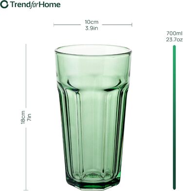 Gigi Rainbow Blast Mix Large Drinking Glasses 700 ml Cocktail Glasses, Set of 6 Iced Coffee Glasses, Large Long Drink Glasses XXL Colorful Glasses Lemonade Glasses Juice Glasses Smoothie Glasses