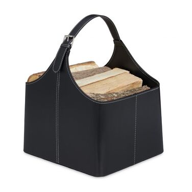 Relaxdays Wooden Basket with Leatherette Handle