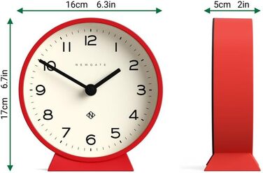 NEWGATE® M Silent Mantel Clock - 'No Tick' - A Modern Mantel Clock - Small Clock - Mantel Clocks - Minimalist Dial - (Red)